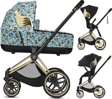 Zestaw 2w1 Cybex Wózek Priam 4.0 (J Scott) Black Gold Wings & Gondola Priam 2.0 (J Scott) Cherubs Blue