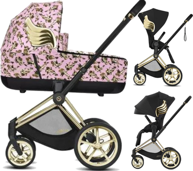 Zestaw 2w1 Cybex Wózek Priam 4.0 (J Scott) Black Gold Wings & Gondola Priam 2.0 (J Scott) Cherubs Pink