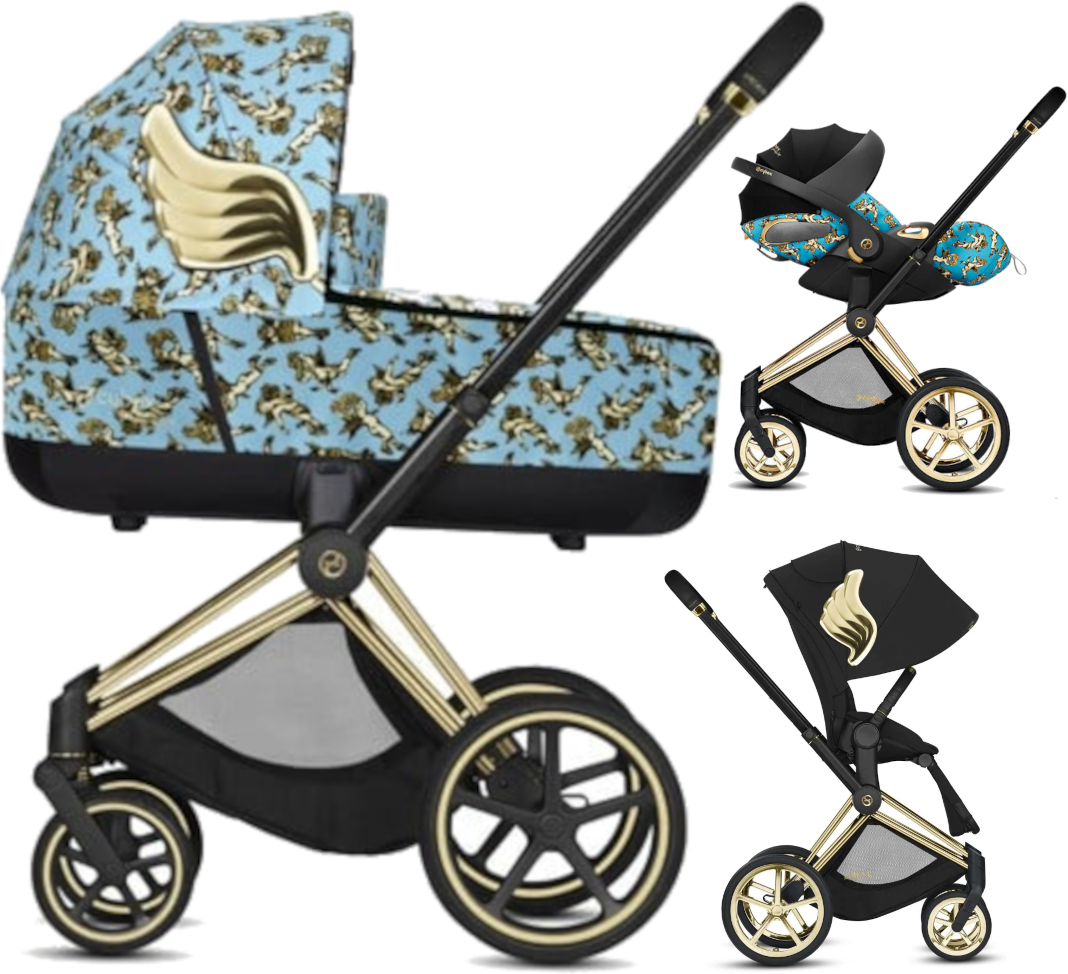 Zestaw 3w1 Cybex Wózek Priam 2.0 (J Scott) Black Gold Wings & Gondola Priam 2.0 (J Scott) Cherubs Blue & Fotelik Cloud Z (J Scott) Cherub Blue