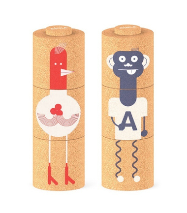Ekologiczne klocki korkowe - Układanka Piramida kogut/małpa
