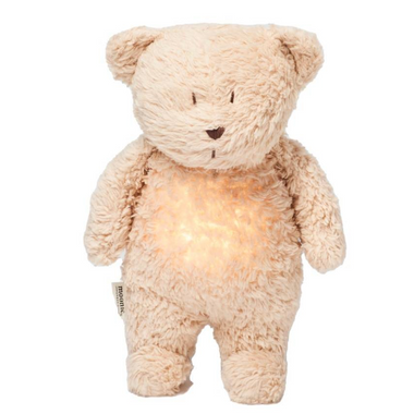 MOONIE Szumiący organiczny miś z lampką Sand Natur