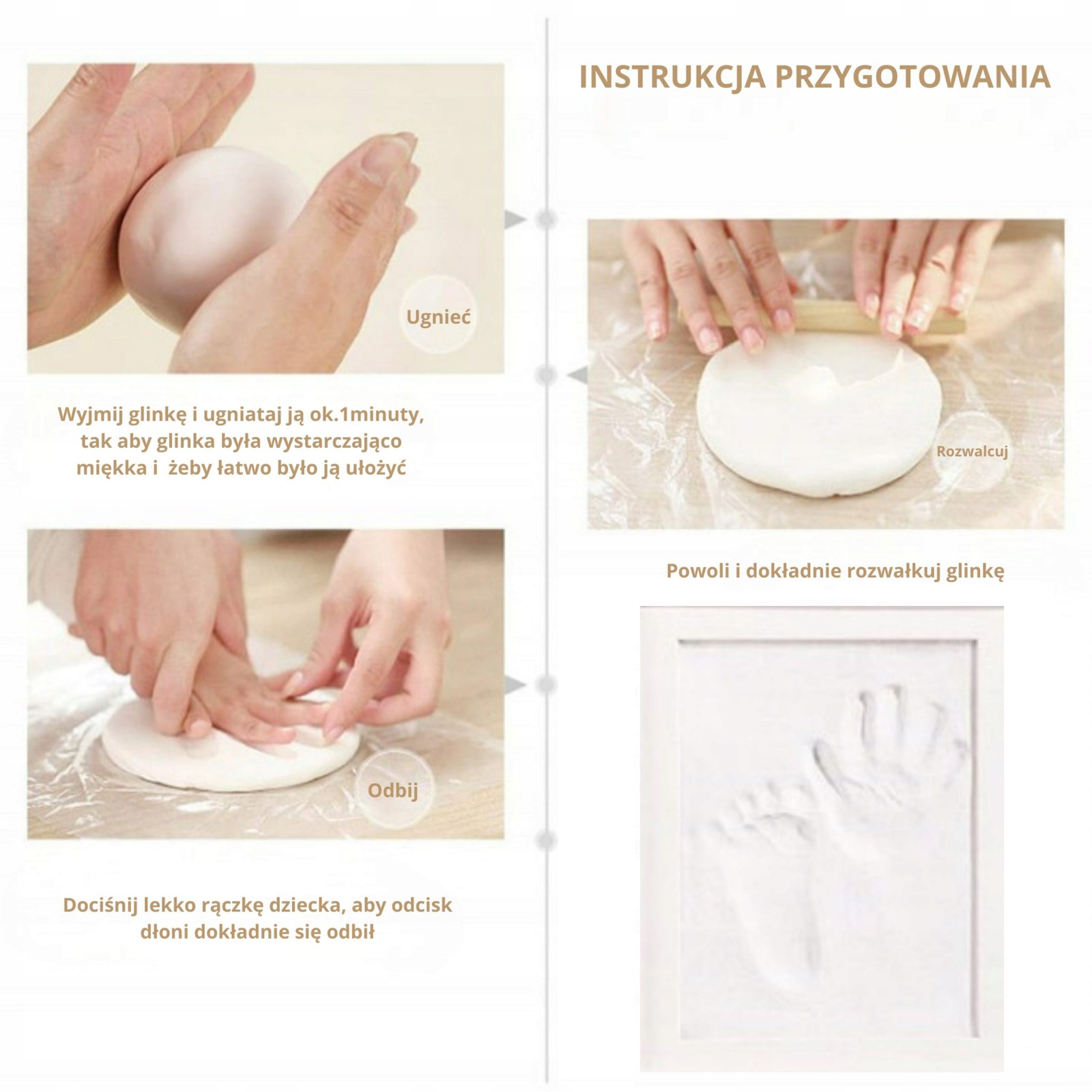 ODCISK BOBASA TINY MEMORIES RAMKA Z GLINKĄ BIAŁA