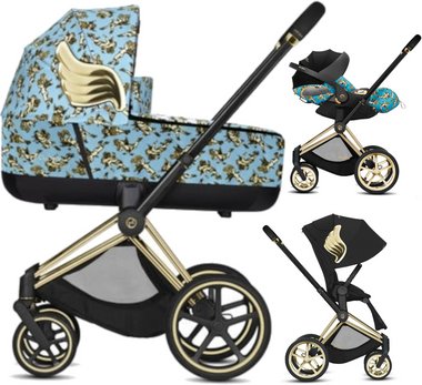 Zestaw 3w1 Cybex Wózek Priam 2.0 (J Scott) Black Gold Wings & Gondola Priam 2.0 (J Scott) Cherubs Blue & Fotelik Cloud Z (J Scott) Cherub Blue
