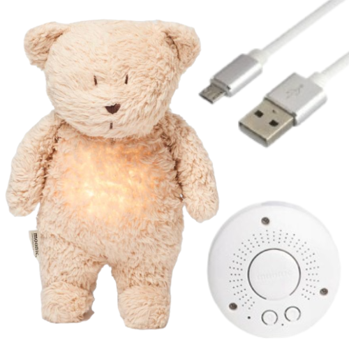 MOONIE Szumiący organiczny miś z lampką Sand Natur