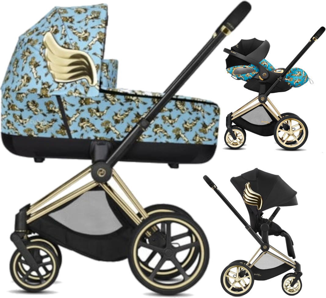 Zestaw 3w1 Cybex Wózek Priam 4.0 (J Scott) Black Gold Wings & Gondola Priam 2.0 (J Scott) Cherubs Blue & Fotelik Cloud Z (J Scott) Cherub Blue
