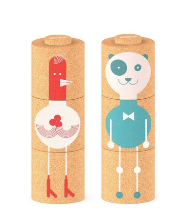 Ekologiczne klocki korkowe - Układanka Piramida kogut/panda