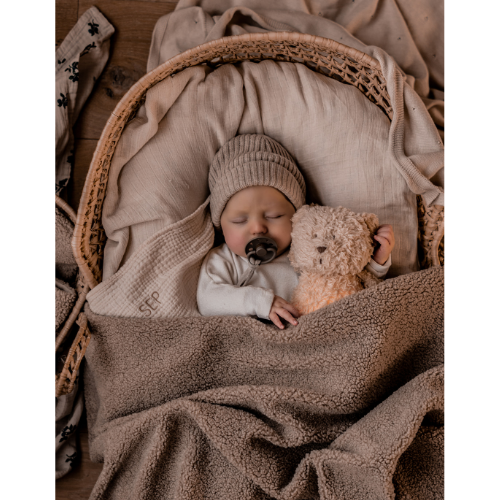 MOONIE Szumiący organiczny miś z lampką Sand Natur