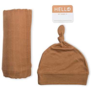 LULUJO ZESTAW PREZENTOWY KOCYK + CZAPKA BEŻOWY TAN