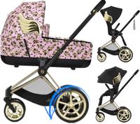 Zestaw 2w1 Cybex Wózek E-Priam 4.0 (J Scott) Black Gold Wings & Gondola Priam 2.0 (J Scott) Cherubs Pink