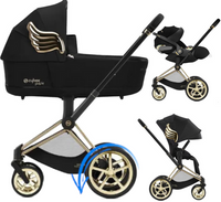 Zestaw 3w1 Cybex Wózek E-Priam 4.0 (J Scott) Black Gold Wings & Gondola Priam 4.0 J Scott Black Gold Wing & Fotelik Cloud T (J Scott) Black Gold Wing