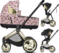 Zestaw 2w1 Cybex Wózek Priam 4.0 (J Scott) Black Gold Wings & Gondola Priam 2.0 (J Scott) Cherubs Pink